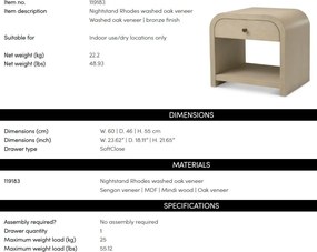 Noptiera design LUX, Furnir de stejar albit, Rhodes