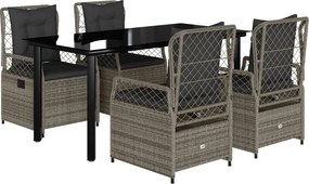 vidaXL Set mobilier de grădină cu perne, 5 piese, gri, poliratan