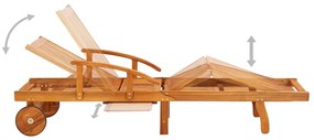 Sezlong de gradina cu masa si perna, lemn masiv de acacia Rosu, 1 sezlong cu masa, 1