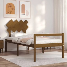 3195514 vidaXL Cadru de pat cu tăblie single, maro miere, lemn masiv
