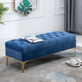 HOMCOM Bancă Hol, Bancă la Capătul Patului din Catifea Albastru Închis, Design Modern cu Picioare Metalice Aurii, 118x45x42cm | Aosom Romania