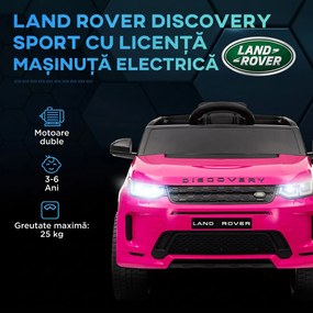 AIYAPLAY Mașină Electrică Copii cu Licență Land Rover Discovery, cu Faruri, Claxon și Centură, din Plastic și Metal, 106x65,5x51 cm, Roz | Aosom Romania