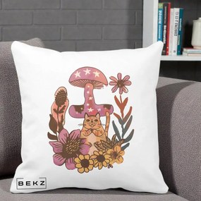 Perna Decorativa Ciuperca Pisica Boho, 40x40 cm, Alba Mata, Husa Detasabila, Perna Inclusa, BEKZ®