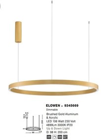 Lustra LED design circular cu iluminat sus si jos ELOWEN auriu, diametru 98cm