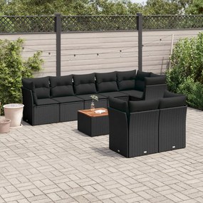 3256062 vidaXL Set mobilier de grădină cu perne, 9 piese, negru, poliratan