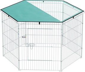 PawHut Parc pentru câini, închisoare pentru câini 6 panouri cu acoperiș, modular și pliabil, cușcă portabilă 76H cm cu ușă argintiu verde | Aosom Romania