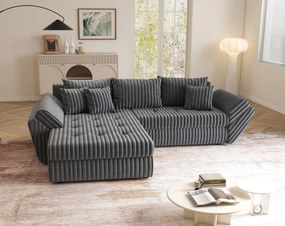 Colțar extensibil dumonde cu ladă de depozitare si sezut confortabil din spuma high-density, Loana Ambience Grey 270x185 cm
