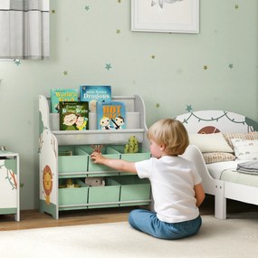 AIYAPLAY Raft Suport pentru Jucării cu 6 Sertare și Bibliotecă cu 2 Niveluri Verde | Aosom Romania