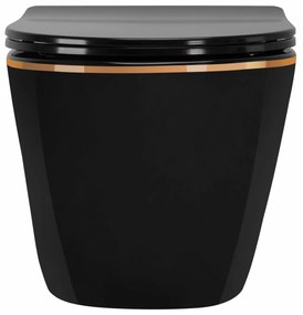 Vas wc suspendabil Carlo Mini Rimless Duroplast Flat negru/auriu