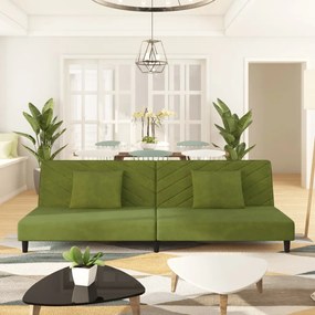 337620 vidaXL Canapea extensibilă cu 2 locuri, 2 perne, verde deschis catifea