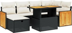 vidaXL Set canapele de grădină cu perne, 7 piese, negru, poliratan