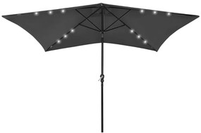 vidaXL Umbrelă de soare cu LED-uri și stâlp din oțel, antracit, 2x3 m