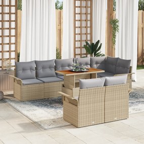 vidaXL Set de dining de grădină cu 9 piese, perne bej, din rattan și poliester, Acacia