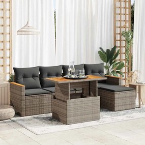 vidaXL Set mobilier grădină cu perne 6 piese gri poliratan/lemn acacia