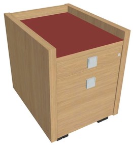 Comodă mobilă Verno 47 x 60 cm cu sticlă, 2 sertare, stejar deschis / roșu