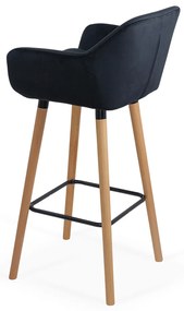 Scaun de bar negru ABS 1271 din catifea cu picioare din lemn