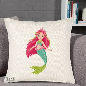 Perna Decorativa Sirena Roz cu Coroana, 40x40 cm, Crem Reliefat, Husa Detasabila, Perna Inclusa, BEKZ®