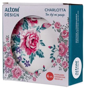 Suport de pahar Altom Floral, din ceramică,albastru, 10 x 10 cm, set 4 buc.