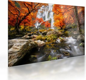 Tablou pe sticlă - Cascade în pădurea portocalie (70x50 cm)