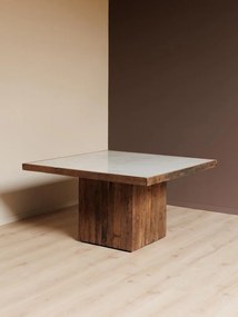 Masă de dining pătrată, din lemn reciclat și marmură, Alpina