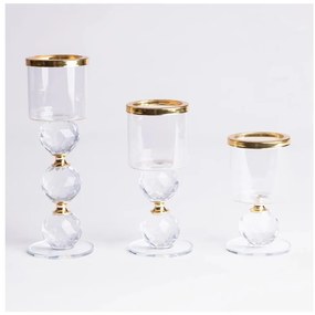 Set de 3 suporturi pentru lumânări, auriu/transparent