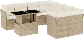 vidaXL Set canapele de grădină, 9 piese, cu perne, bej, poliratan