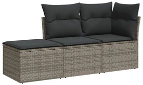3249309 vidaXL Set canapea de grădină cu perne, 3 piese, gri, poliratan