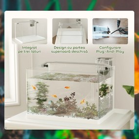 PawHut Acvariu pentru Pești Roșii din Sticlă cu Lumini LED cu Filtru și Pompă de Apă, 38x26x27 cm, Alb | Aosom Romania