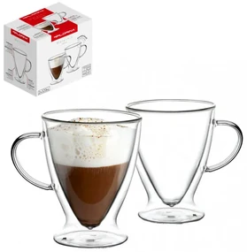 Set 2 cani Florina Malachit, sticla borosilicata, pereti dubli, 320 ml
