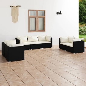 3102263 vidaXL Set mobilier de grădină cu perne, 7 piese, negru, poliratan