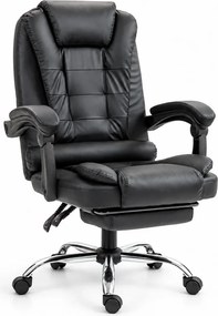 HOMEREST Scaun directorial, masaj in suportul lombar, suport picioare, PU, Negru