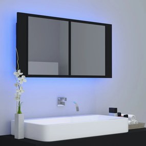 Dulap de baie cu oglinda si LED, negru, 90x12x45 cm Negru