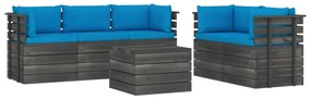 Set mobilier gradina din paleti, cu perne, 6 piese, lemn de pin Albastru deschis, 6