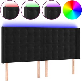 vidaXL Tăblie de pat cu LED, negru, 183x16x118/128 cm, catifea