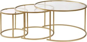 Set 3 masute cafea AURUM, transparent/auriu, sticla/metal