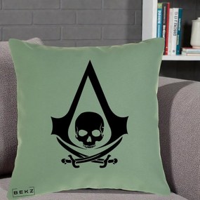 Perna Personalizata Assassin's Creed Black Flag Skull, 40x40 cm, Verde, Husa Detasabila, Perna Inclusa, BEKZ®