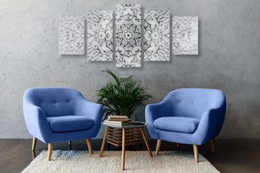 Tablou 5-piese Mandala etnică de aur în design alb-negru