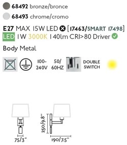 Aplica cu reader LED stil clasic design elegant ARTIS bronz/alb
