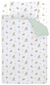 Lenjerie de pat pentru copii albă-verde din bumbac pentru pat de o persoană 135x200 cm Mini Moo Cow – Bianca