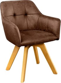 Set de 2 scaune pivotante Loft, Lemn, Microfibra, Maro antic A-42389 VC