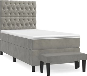 vidaXL Pat continental cu saltea, gri deschis, 80x200 cm, catifea