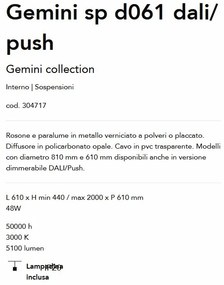 Lustra LED suspendata design circular Gemini sp d061 dali/push alb