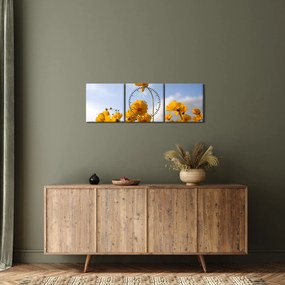Tablou - Câmp cu flori galben deschis (cu ceas) (90x30 cm)