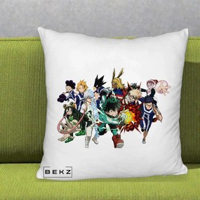Perna Personalizata My Hero Academia Clasa 1-A Complet, 40x40 cm, Alb Pufos, Husa Detasabila, Perna Inclusa, BEKZ®