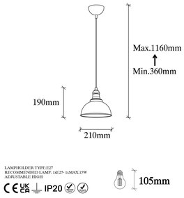 Lustră în culoarea bronz cu abajur din metal ø 21 cm Varzan – Opviq lights