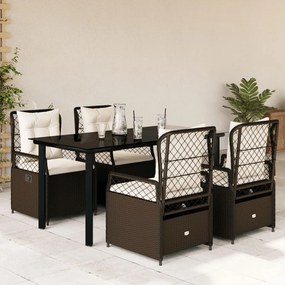 vidaXL Set mobilier de grădină, 5 piese, cu perne, maro, poliratan