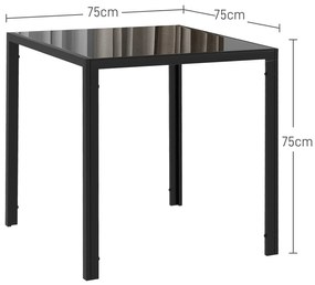 HOMCOM Masă de sufragerie pentru 4 persoane, masă de bucătărie cu blat din sticlă temperată și picioare din oțel, 75 x 75 x 75 cm, negru | Aosom Romania