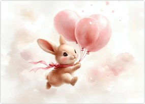 Tablou pe sticlă - Iepuraș cu Baloane (70x50 cm)