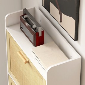 HOMCOM Dulap pentru pantofi 3 uși rabatabile etajeră efect rășină împletită design boem 65 x 24,5 x 153 cm alb | Aosom Romania