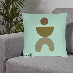 Perna Decorativa Geometric Boho Disc si Arc, 40x40 cm, Verde Menta, Husa Detasabila, Perna Inclusa, BEKZ®